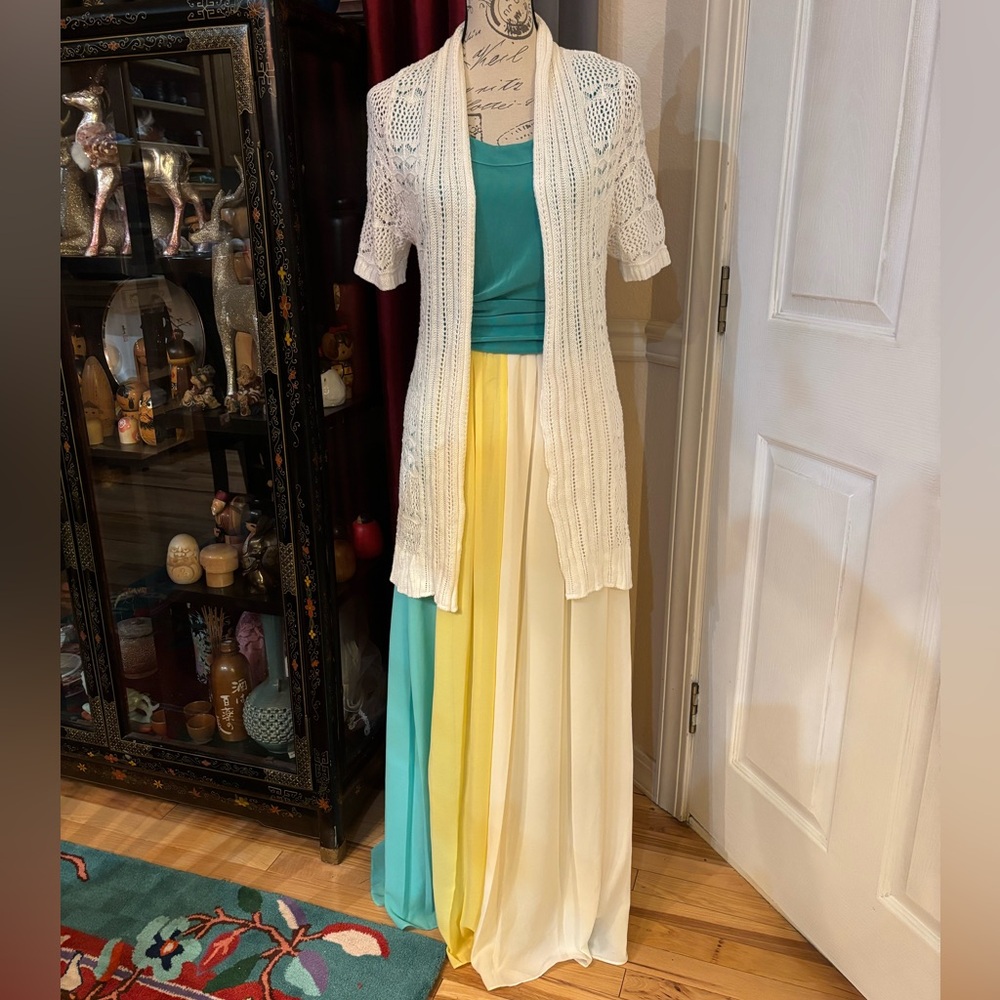 Signature8 Colorblock Pleated Bohemian Sheer Maxi Skirt